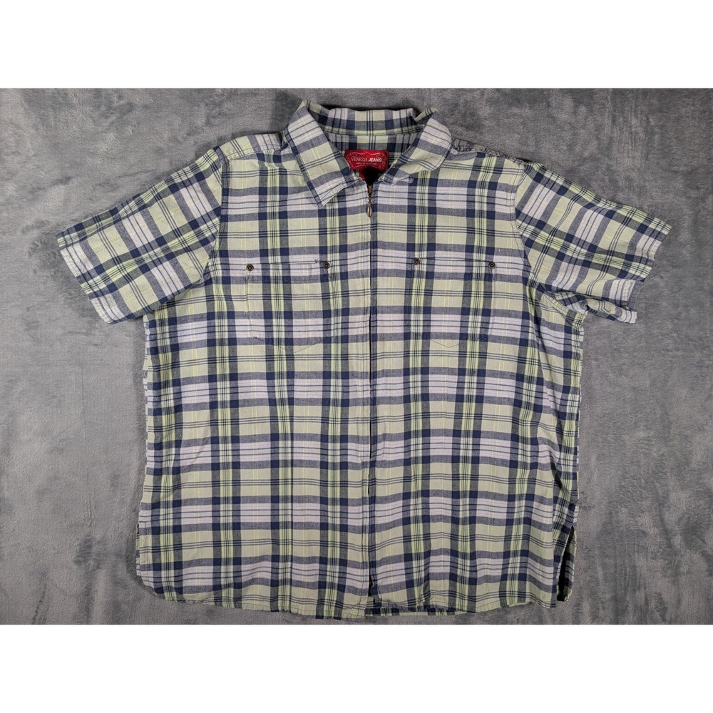 Venezia Jeans Womens Plus Size 18/20 Green Plaid Full Zip Short Sleeve Shirt Top
